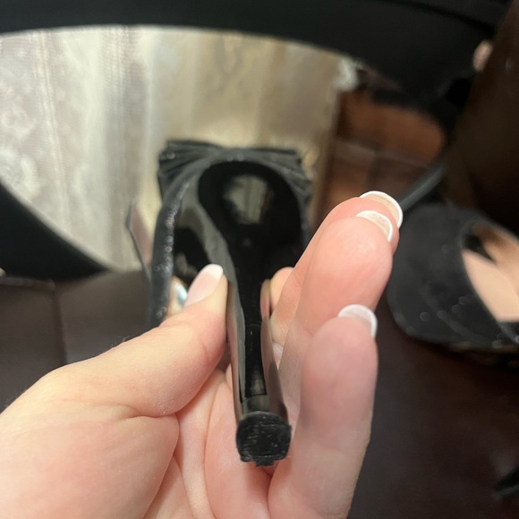 Betsey Johnson 5” Black Glitter High Heels with Satin Bows - Picture 7 of 16